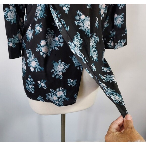 Simply Vera Wang Shirt Top Black Floral 3/4 Sleeve Split Open Back Women's L - Picture 6 of 13